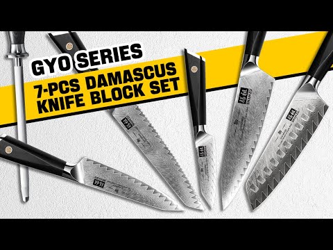 7-Pcs Damascus Knife Block Set | GYO